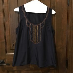 Pixley Navy sleeveless top with sequin detail