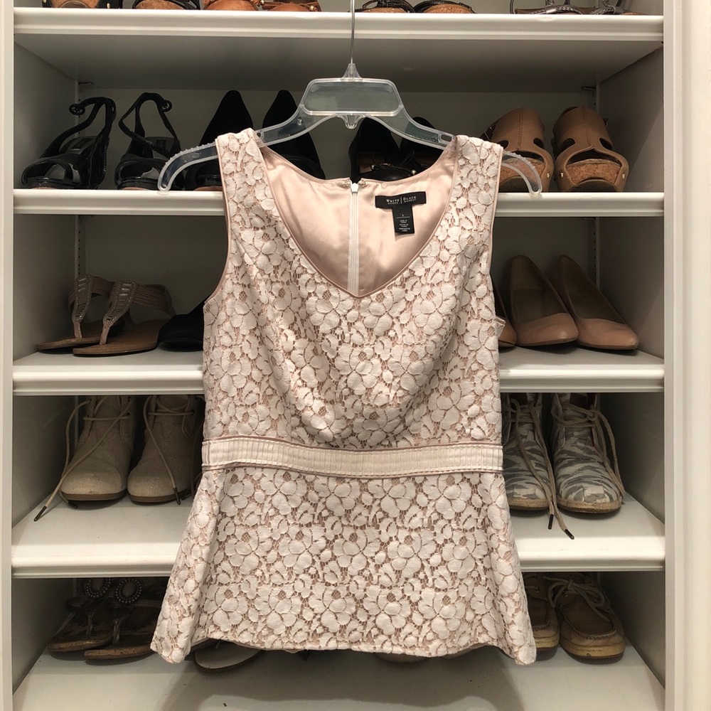 White House Black Market ivory lace peplum top