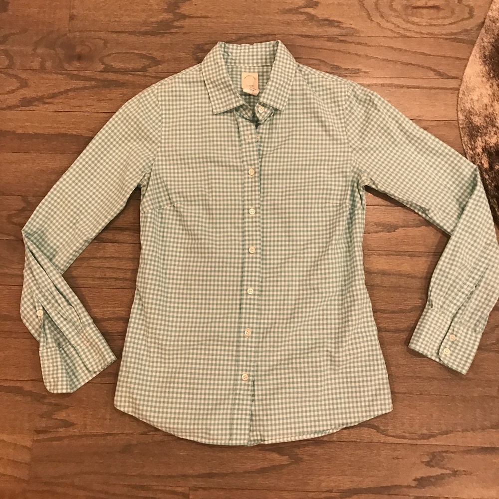 Light green and white checkered shirt