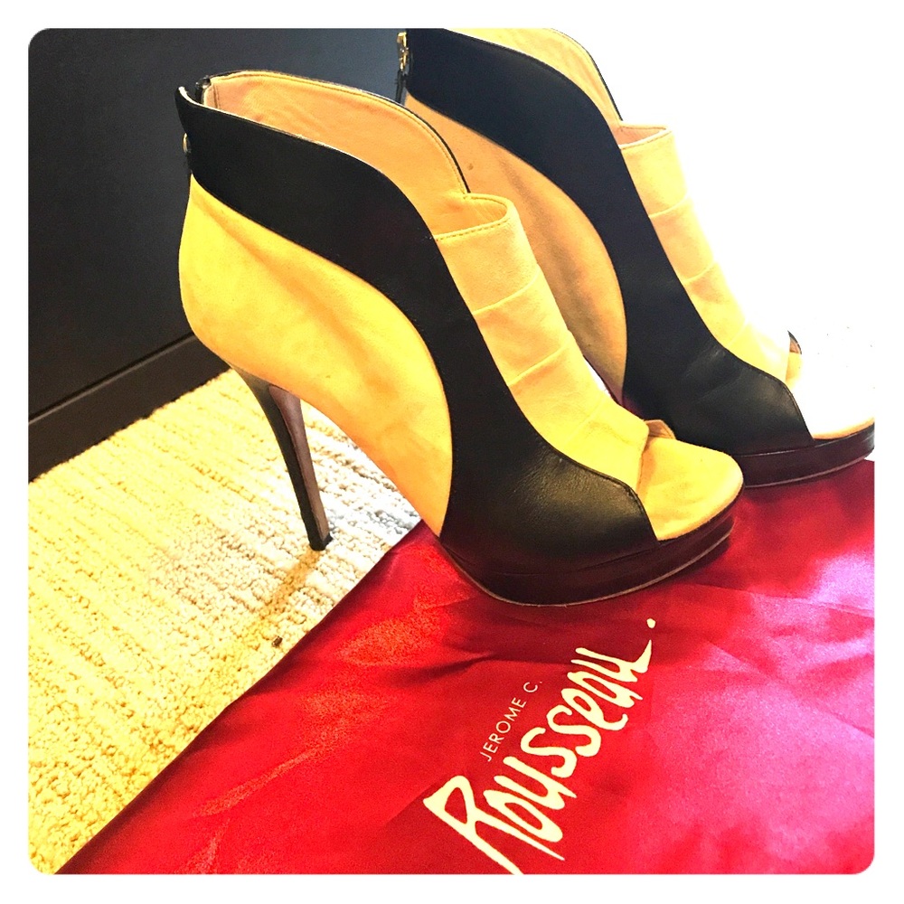 ROUSSEAU CALF LEATHER & SUEDE PEEP-TOE BOOTIES