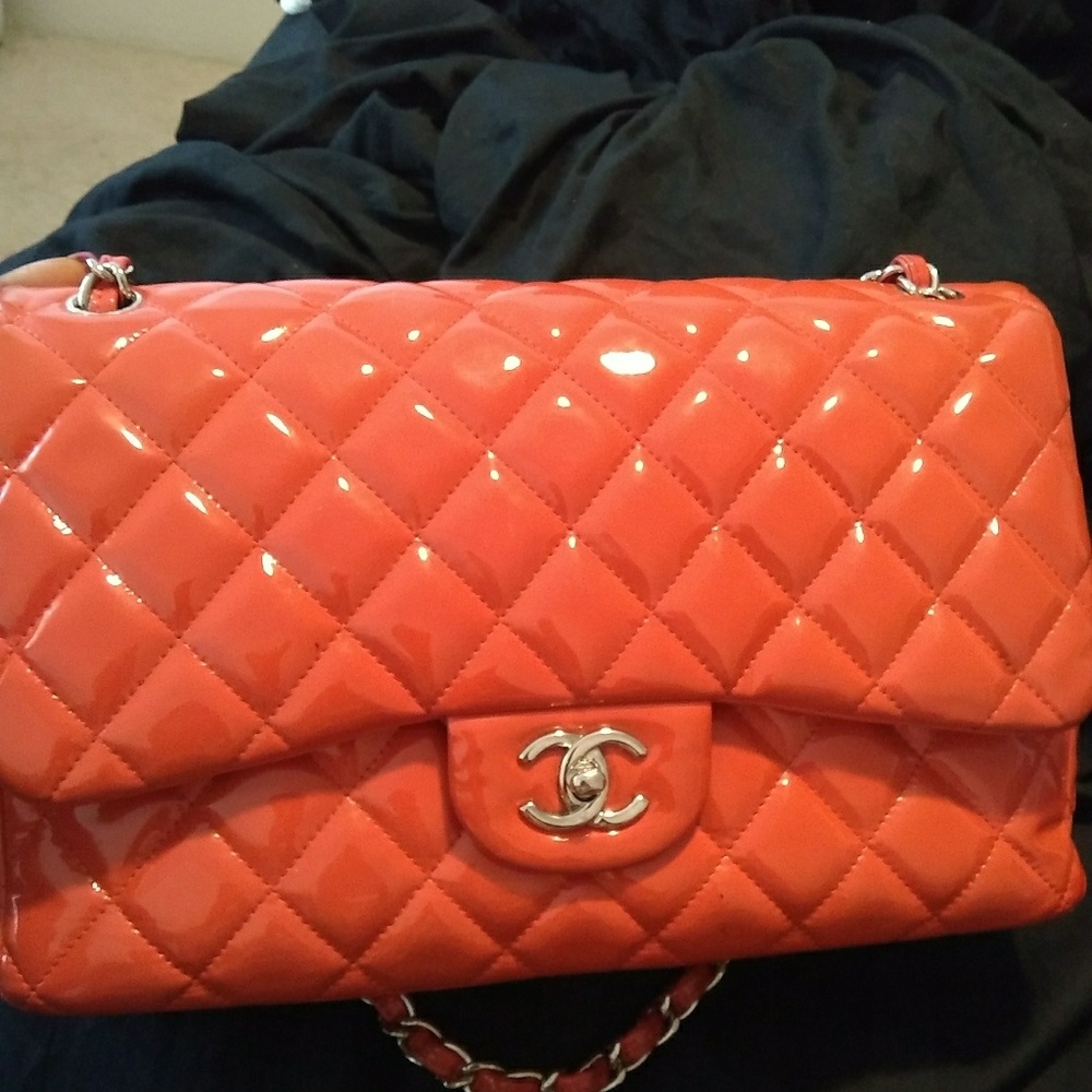 Chanel Classic Double flap quilted patent jumbo
