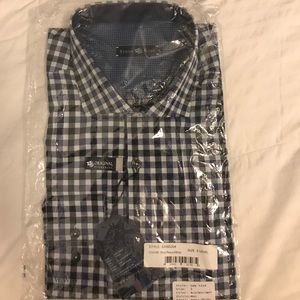 Stone Rose Men's Dress Shirt Blue Black Check (L)