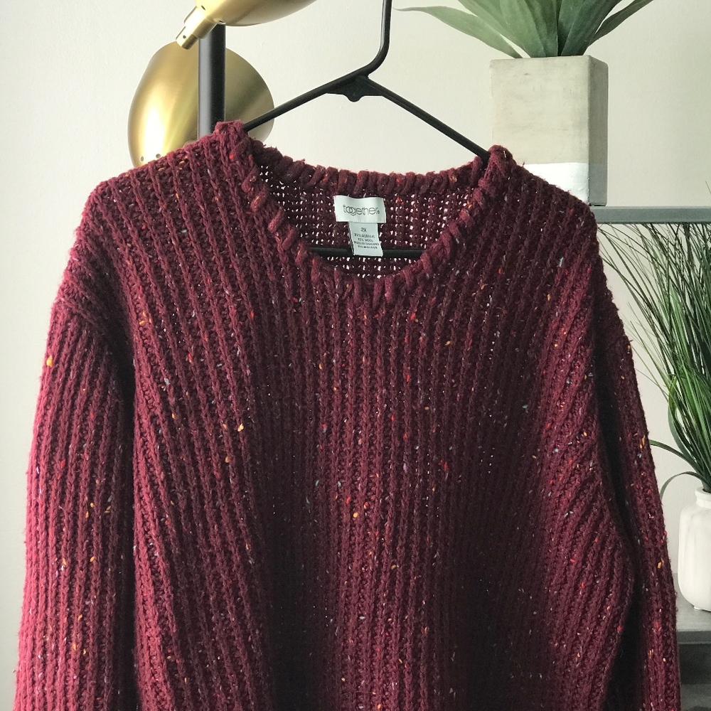 Oversized Maroon Multicolored Knit Sweater