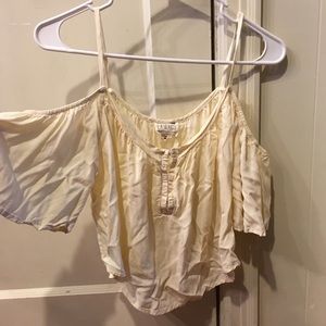 cream crop top off the shoulder