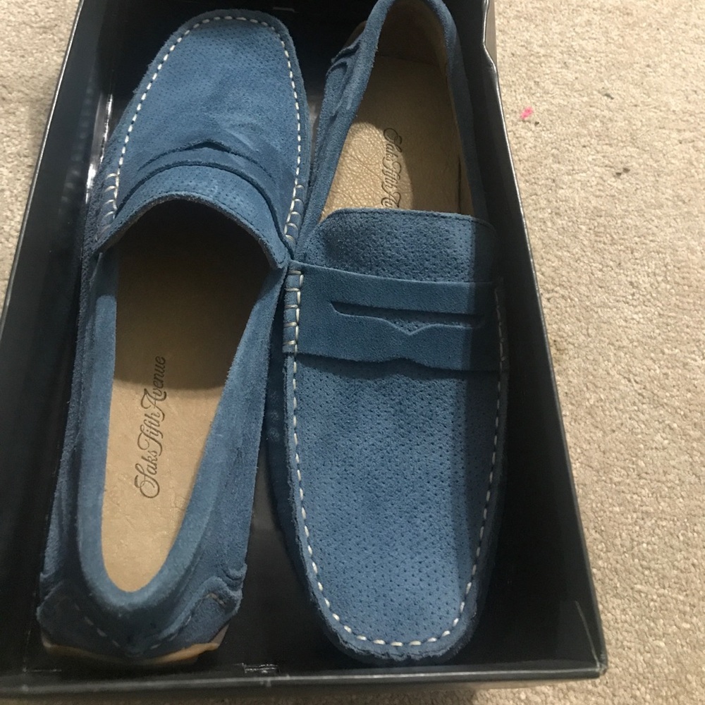 Saks fifth avenue blue suede loafers size 7.5