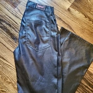 Shiny black pants leather look guess bebe bcbg 0