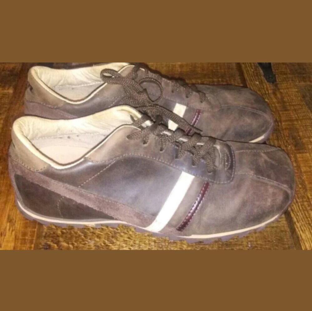 STEVE MADDEN; brown oiled leather sneakers. Size10