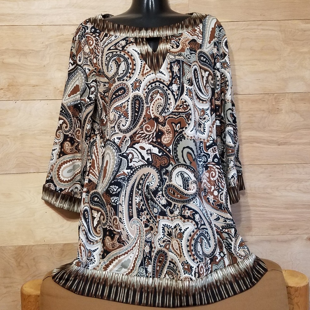 New Directions Bell Sleeve Paisley Print Top Sz XL