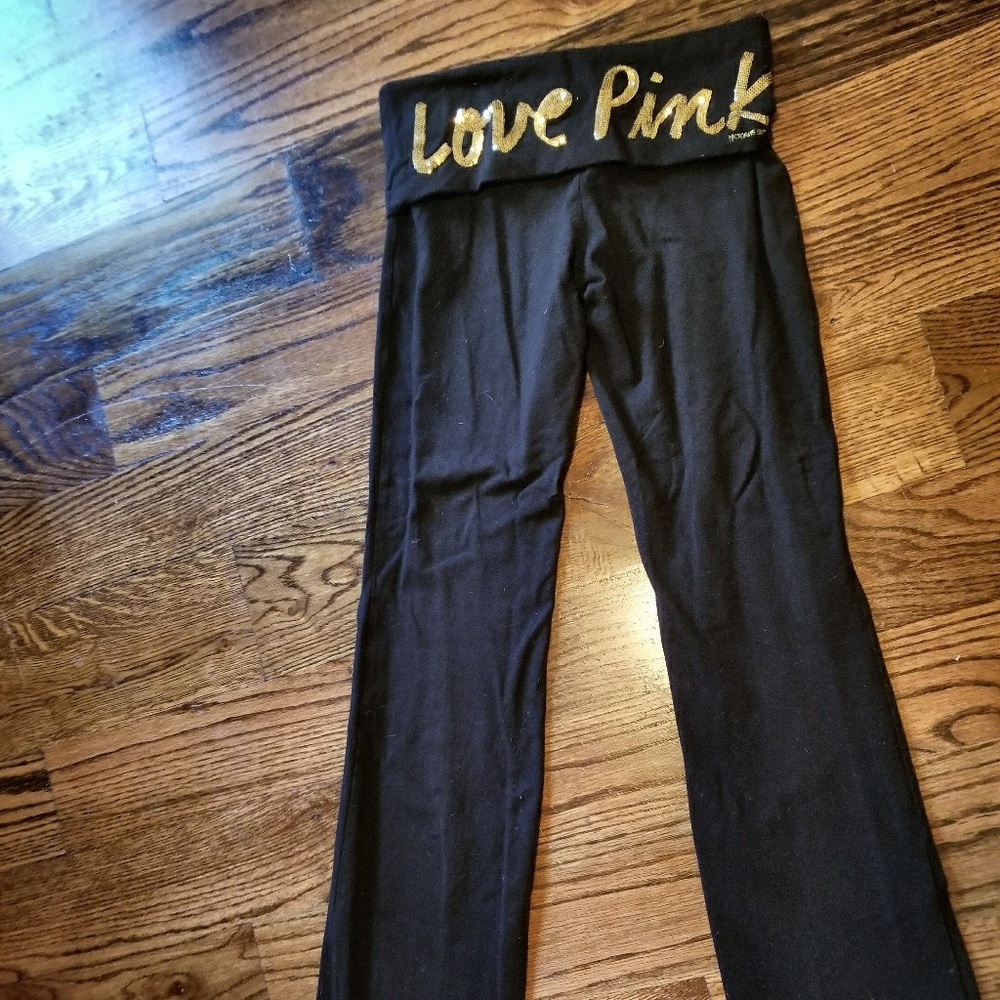 ***SOLD***Foldover Yoga Pants sequin gold PINK