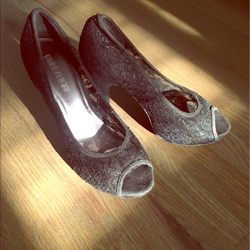 Lace/ open toe high heels