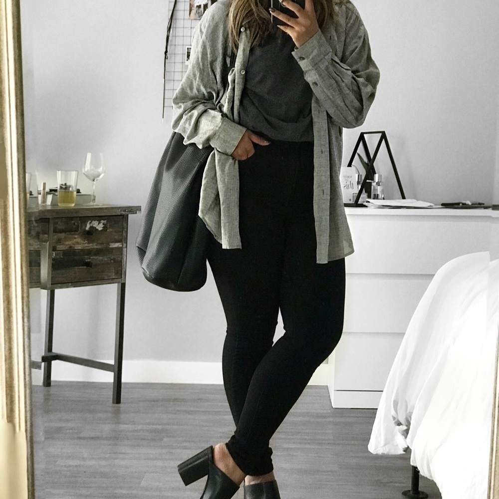 Loose fitting flowy grey button down