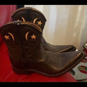Loblan Brown Leather Cowboy Boots Star and Moon