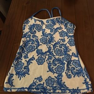 Blue and white Lululemon Power Y Tank