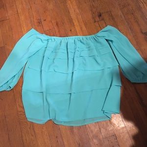 teal off the shoulder blouse