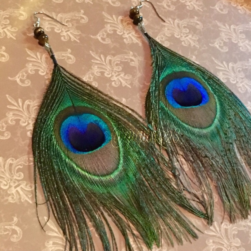 TAKING ORDERS Peacock earrings + amber tigereye