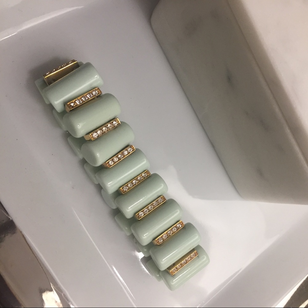 Seafoam Green Bracelet w alternating row crystals