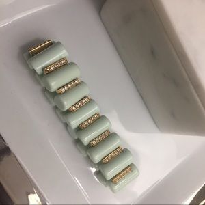 Seafoam Green Bracelet w alternating row crystals