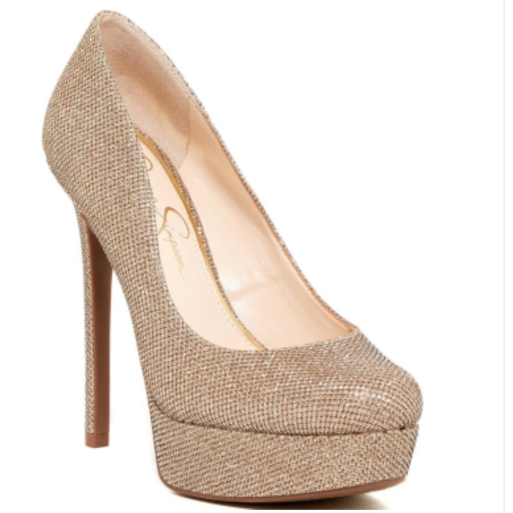 Jessica Simpson Waleo Gold Sparkle Mesh Platforms