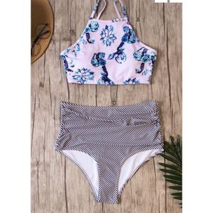 Succulent Plants Floral High Waisted Bikini Set
