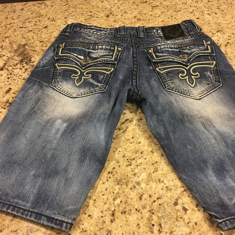 Distress rock revival blue Jean shorts