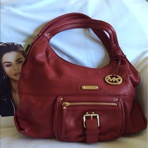 Red leather Michael Kors Hobo Shoulder Bag