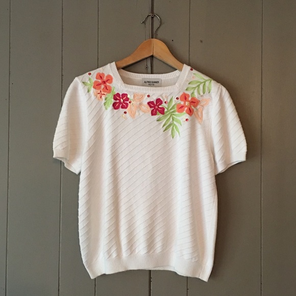 Vintage Sweaters - Vintage Alfred Dunner Floral Embellished Sweater✨
