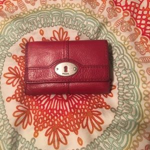 Red leather Fossil wallet. Final price drop!