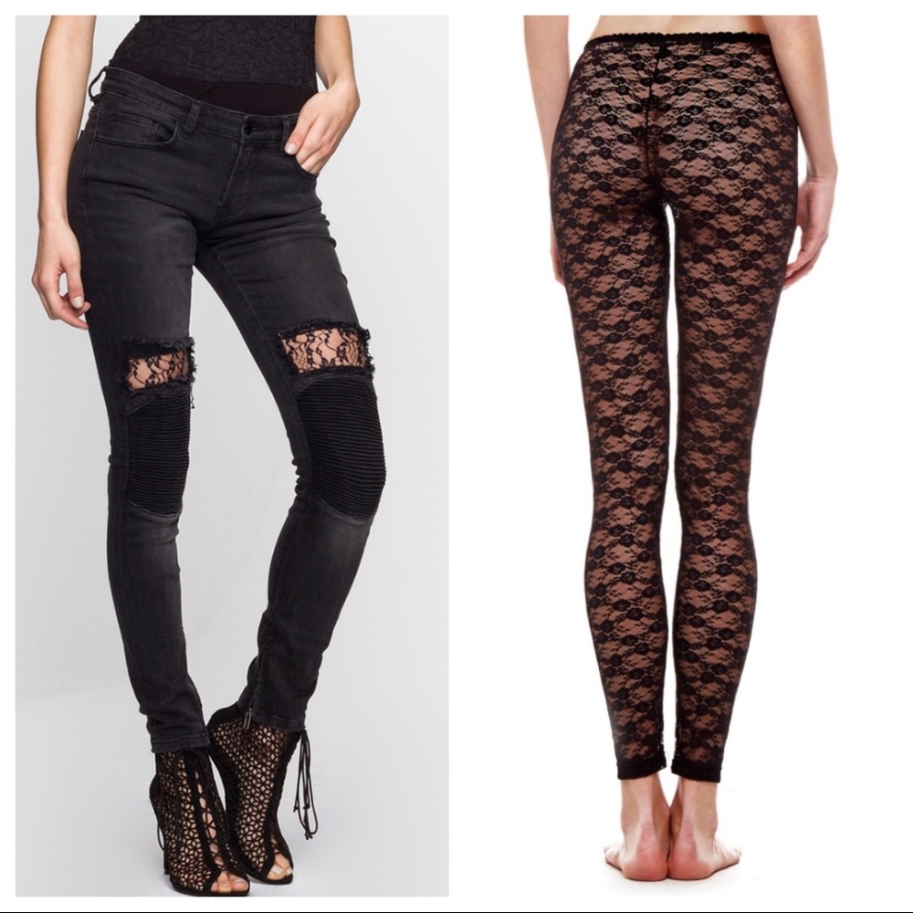 SOLD Guess Lace Leggings - Wear destroyed denim