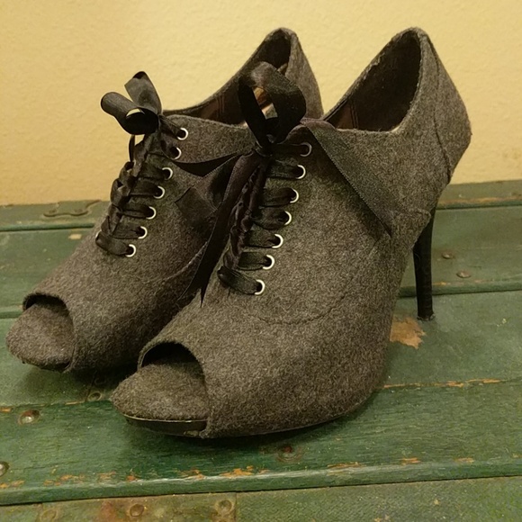 Peep-Toe Lace-Up Wool Booties - Picture 1 of 4