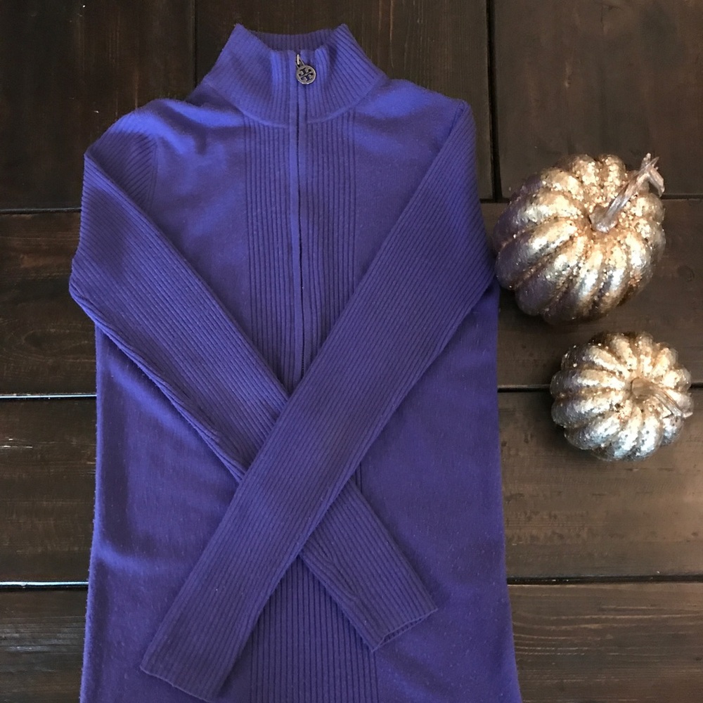 Tory Burch Purple Wool Half Zip Wool Sweater