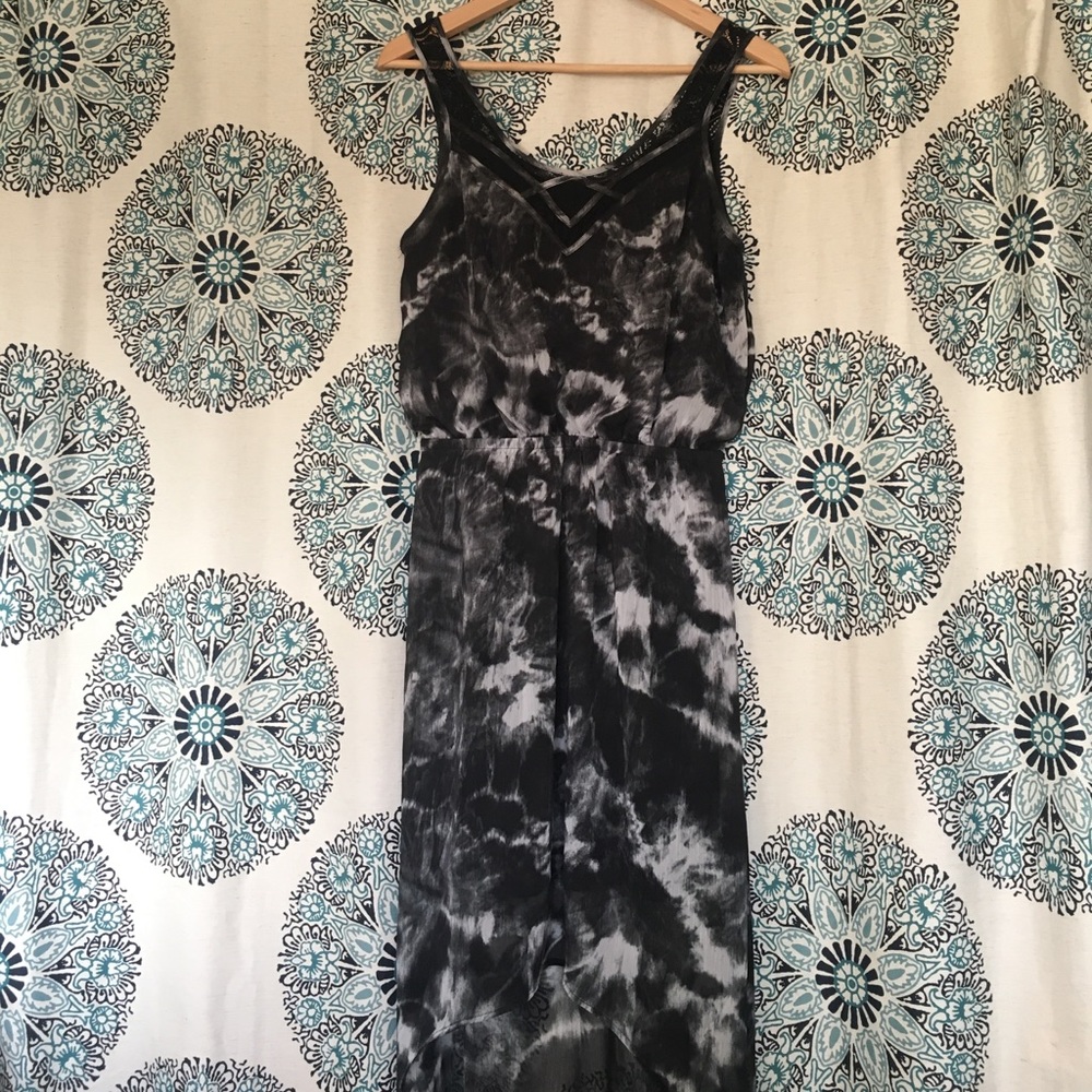 Black & gray tie dye hi low semi sheer dress
