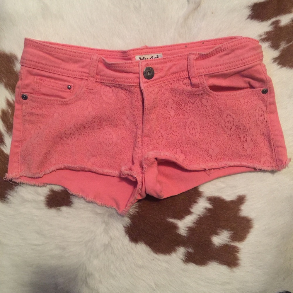 Peachy orange denim shorts