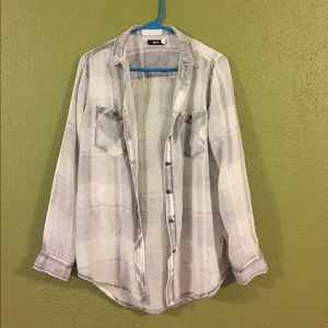Faded white and blue plaid button down