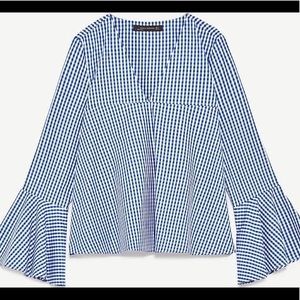 Zara blue gingham with belle sleeve