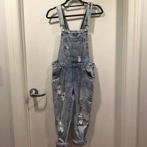 Distressed overalls