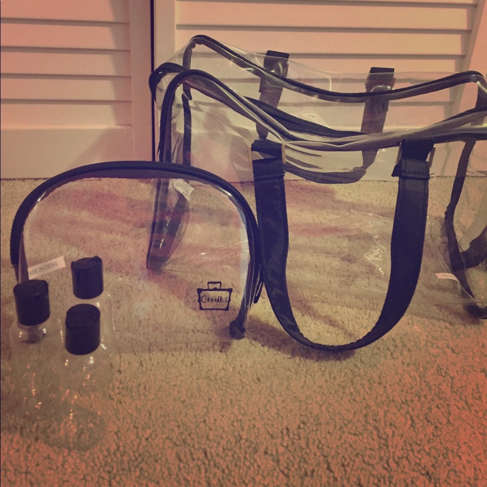 Travel case with makeup bag +travel size bottles