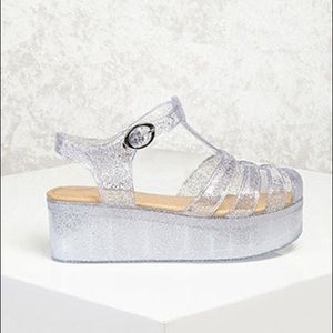 Platform Glitter Jelly Sandals