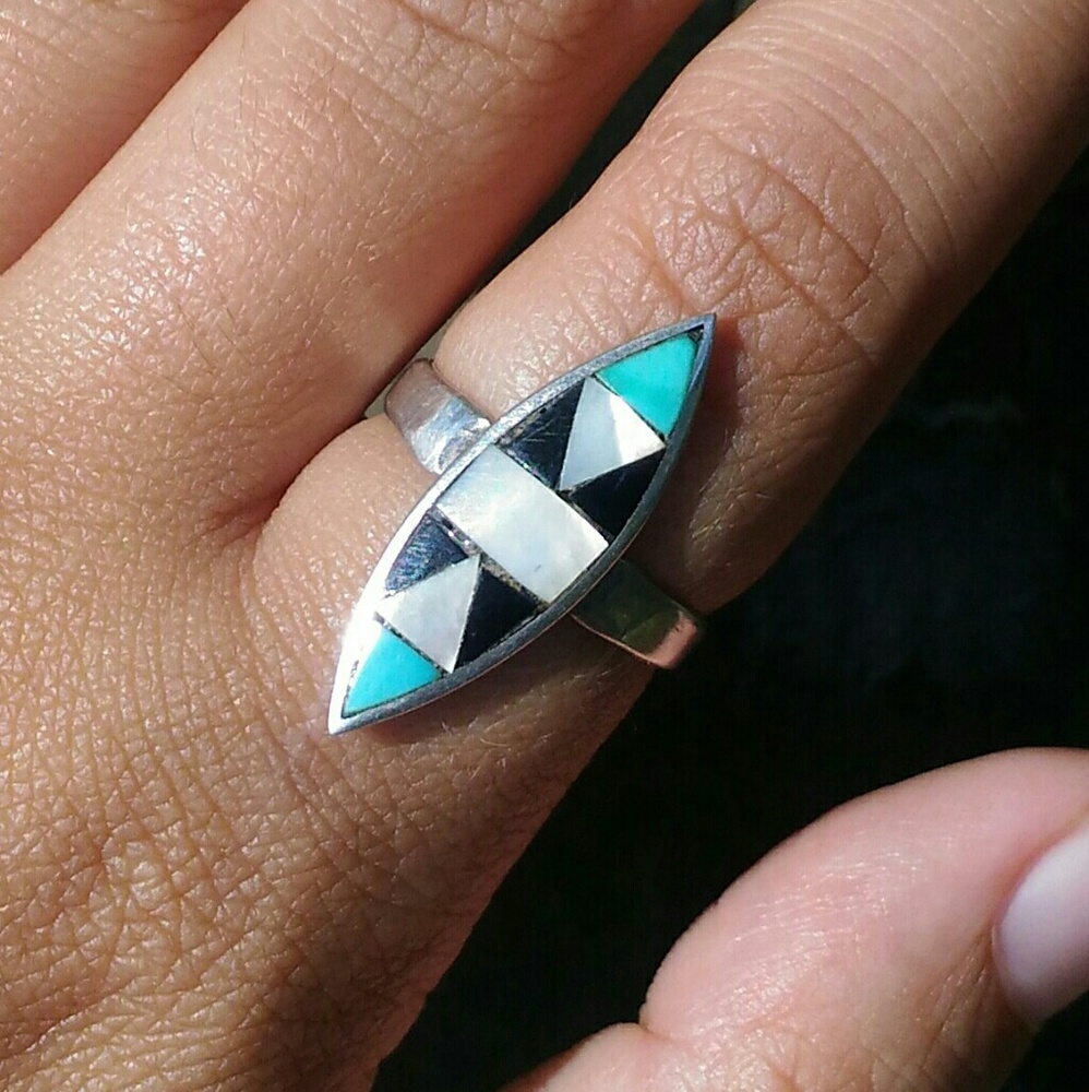 💖SOLD💖Sterling silver Zuni inlay ring turquoise
