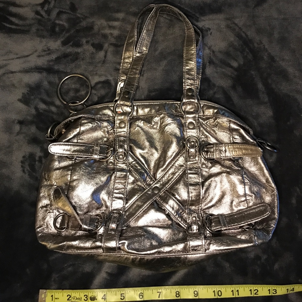 RED Marc Ecko Gunmetal Silver Distressed Handbag