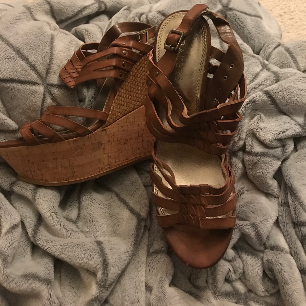 Tan wedge shoes