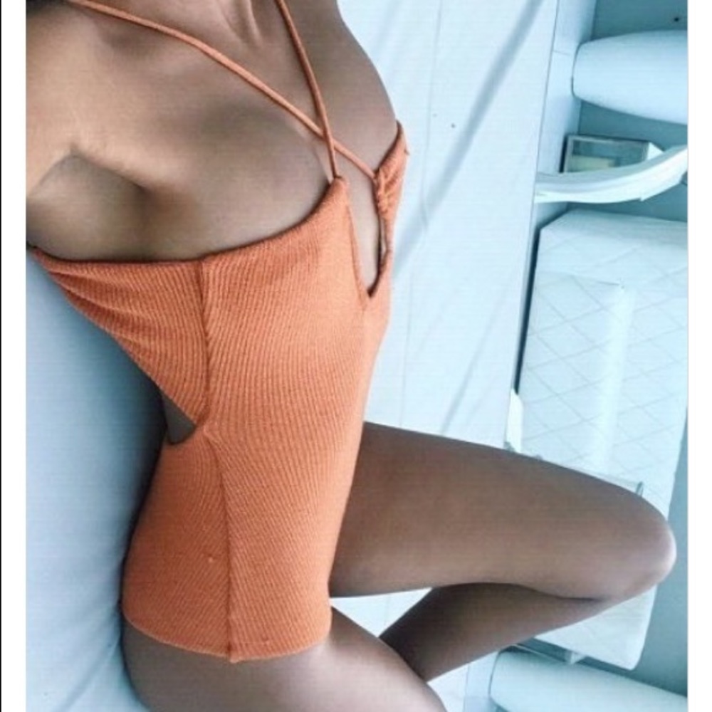 Lolli Swim Square Neck Knit Swimsuit- Rusty