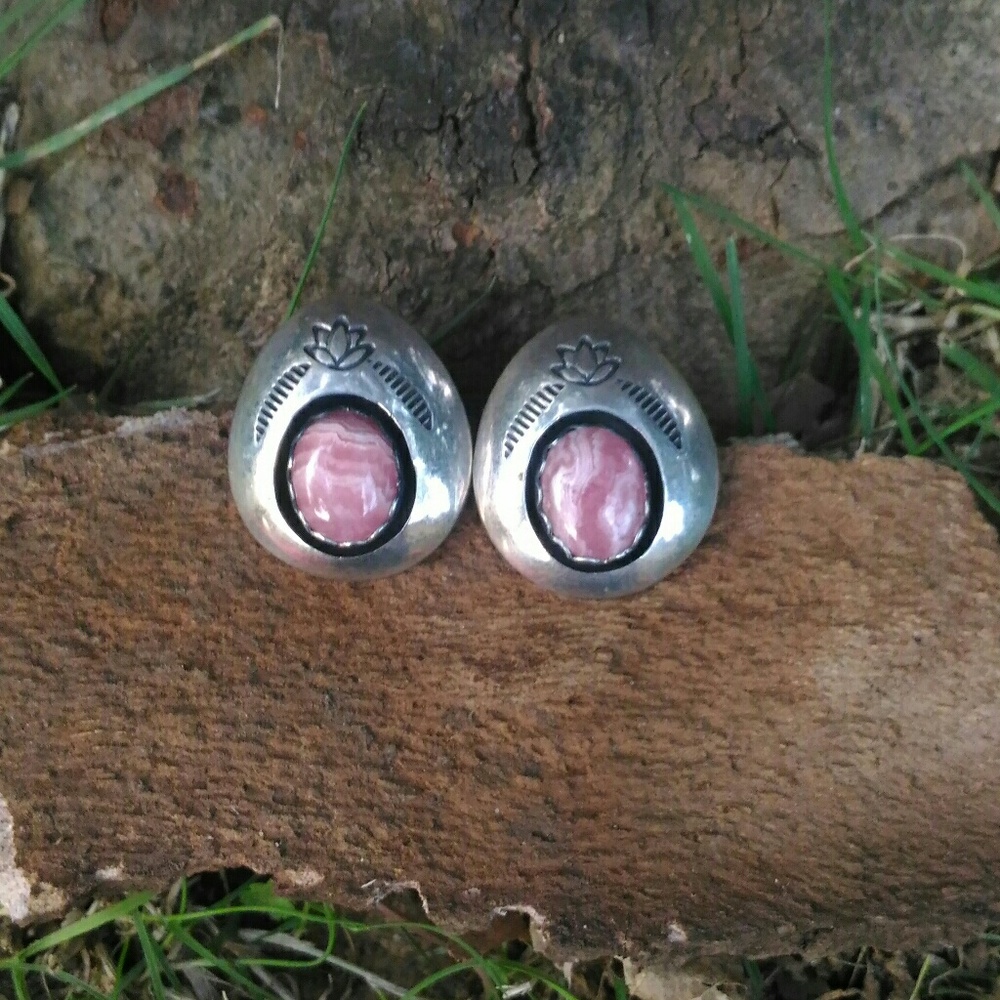 Rhodochrosite Sterling silver southwest earrings