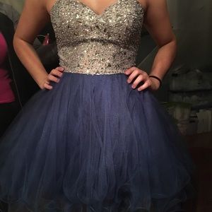 acute blue and silver  dress for homecoming etc.