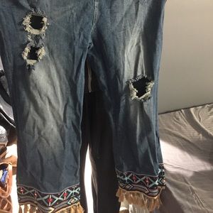Boho style fringe jeans