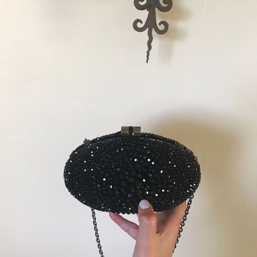 ✨Black Jewel Clutch Purse Oval Embellished Silver - Picture 1 of 4
