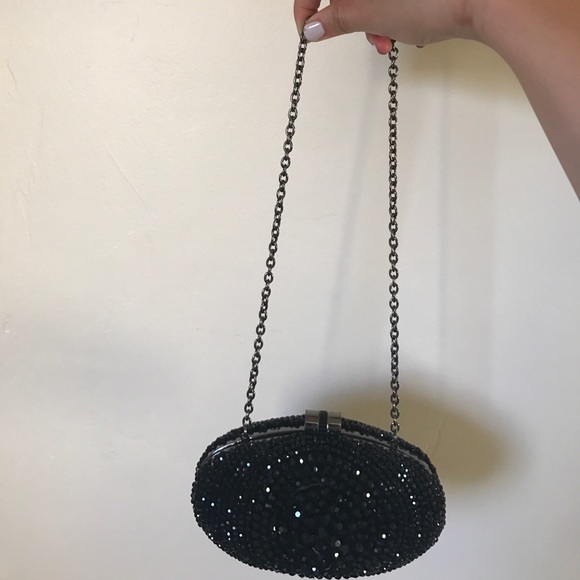 ✨Black Jewel Clutch Purse Oval Embellished Silver - Picture 2 of 4