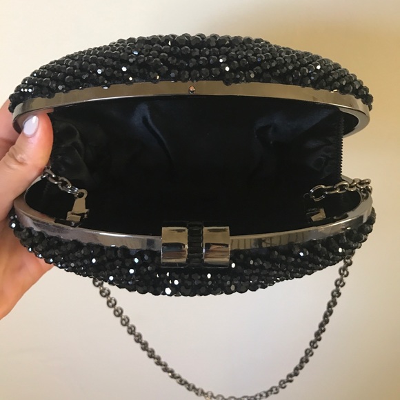 ✨Black Jewel Clutch Purse Oval Embellished Silver - Picture 3 of 4