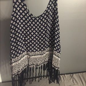 Navy fringe tank top