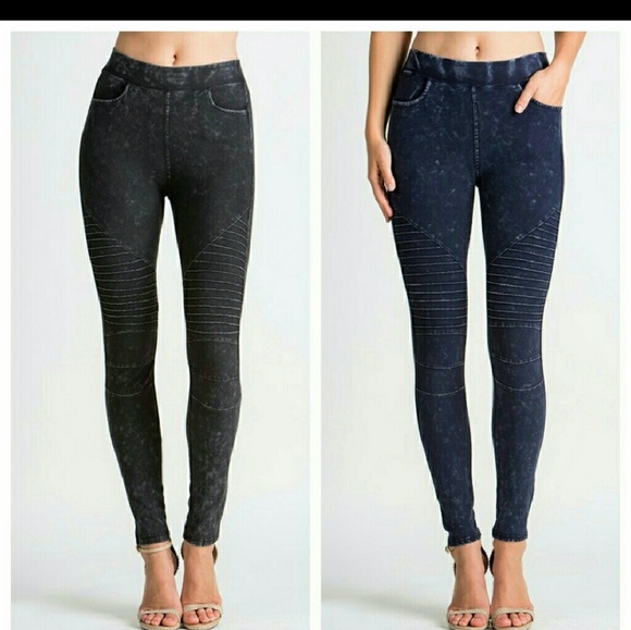 ONE left! Moto Pull-on Blue Jean Leggings - Picture 2 of 3