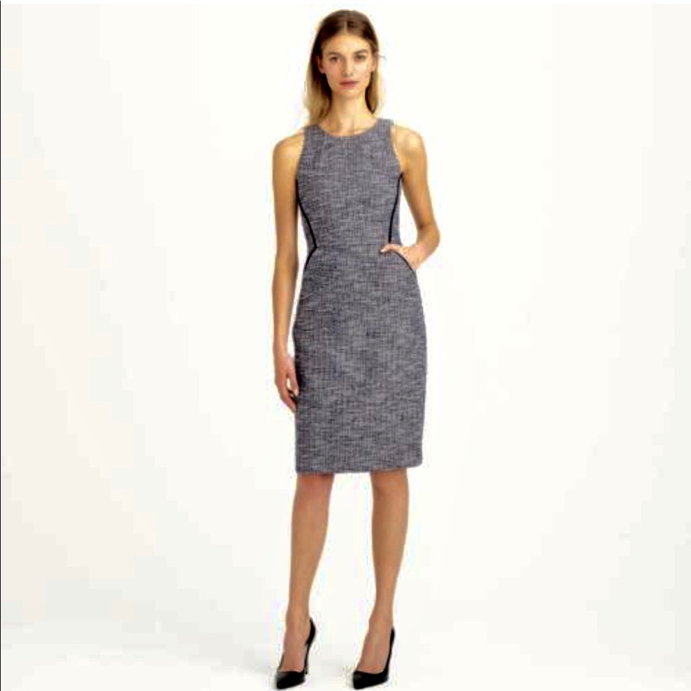 J. CREW Tweed Sleeveless Dress Navy/Pink Shimmer